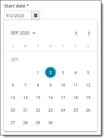 Start date calender picker.